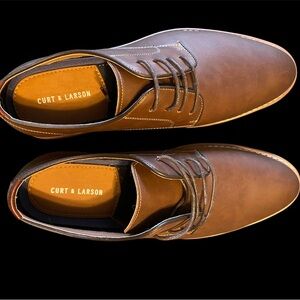Men's Brown Leather like Lace-Up Dress Shoes
